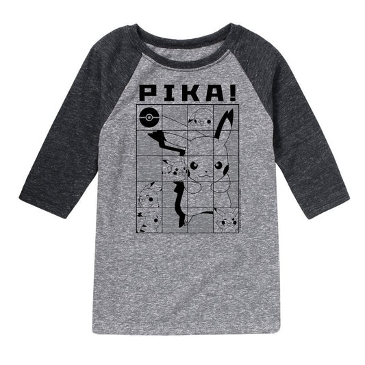 Boys' - Pokémon - Pika Pikachu Grid Raglan Graphic T-Shirt