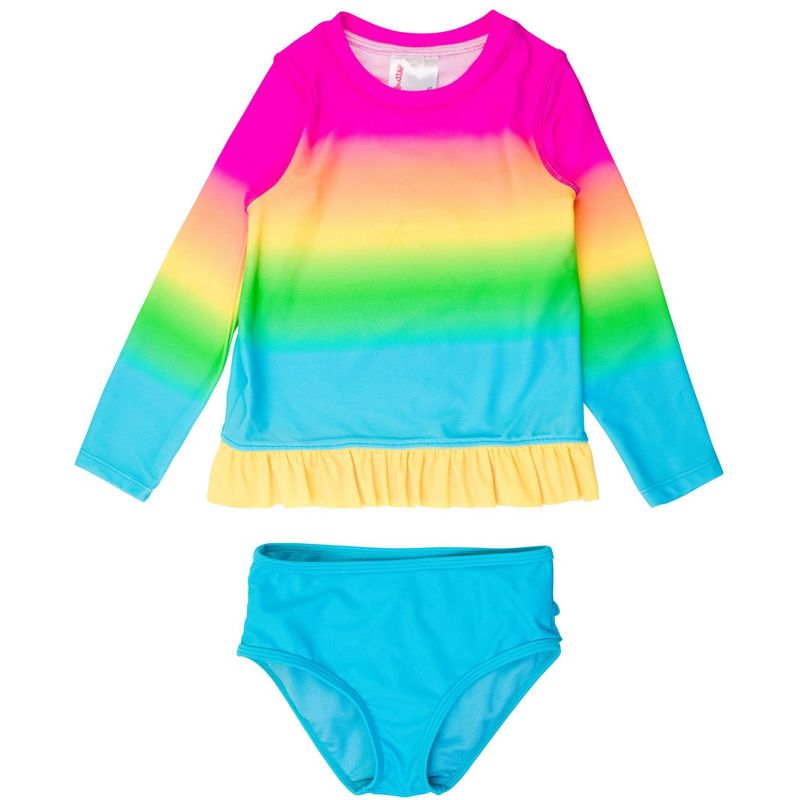 RuffleButts Toddler Girls UPF50+ Long Sleeve Rash Guard Bikini