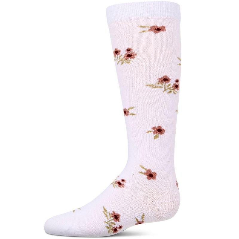 Memoi Girls Opaque Stretch Cotton "Blissful Bloom" Knee High Sock