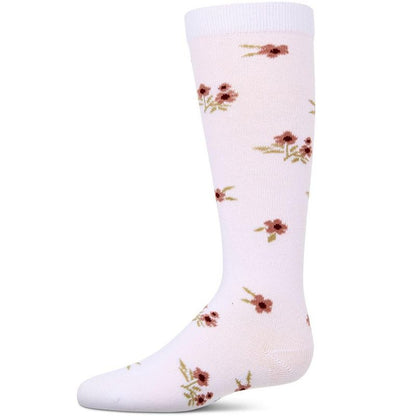 Memoi Girls Opaque Stretch Cotton "Blissful Bloom" Knee High Sock