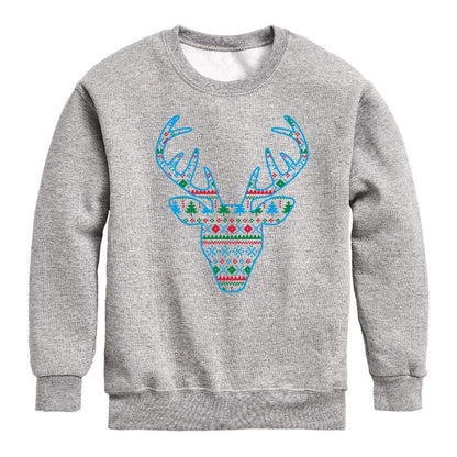 Boys' - Instant Message - Pixel Sweater Deer Christmas Graphic Long Sleeve Fleece Sweatshirt