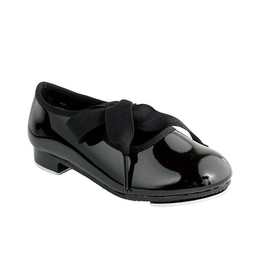 Dance Class Patent Flexible Tap Shoe with ribbon tie