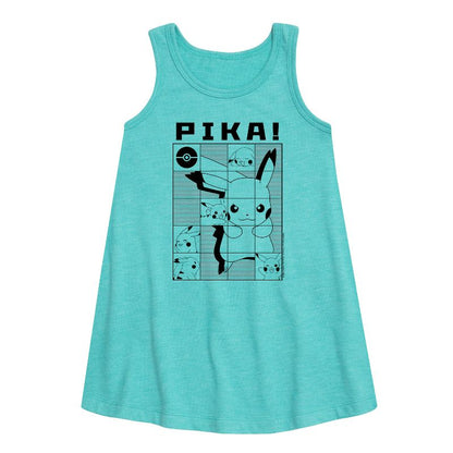 فستان بناتي - بوكيمون - بيكا بيكاتشو شبكي بدون أكمام برسومات هندسية