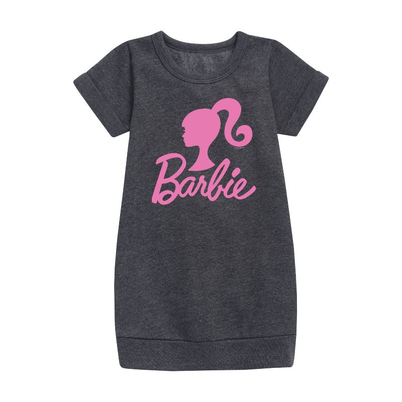 Girls' - Barbie - Classic Logo Pink Graphic Short Sleeve Fleece Dress