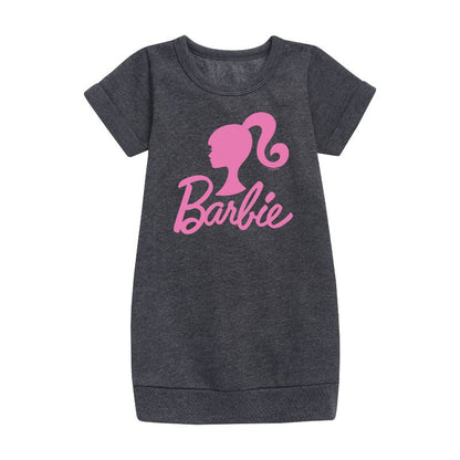 Girls' - Barbie - Classic Logo Pink Graphic Short Sleeve Fleece Dress