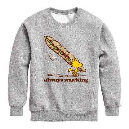 Boys' - Peanuts - Always Snacking Graphic Long Sleeve Fleece Sweatshirt