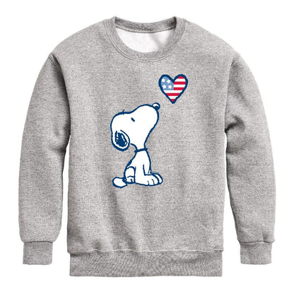 Boys' - Peanuts - Snoopy Flag Heart Graphic Long Sleeve Fleece Sweatshirt