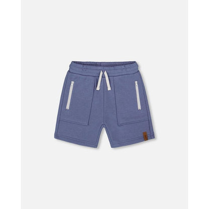 Deux par Deux Boy French Terry Zip Pocket Shorts Pale Mauve Blue