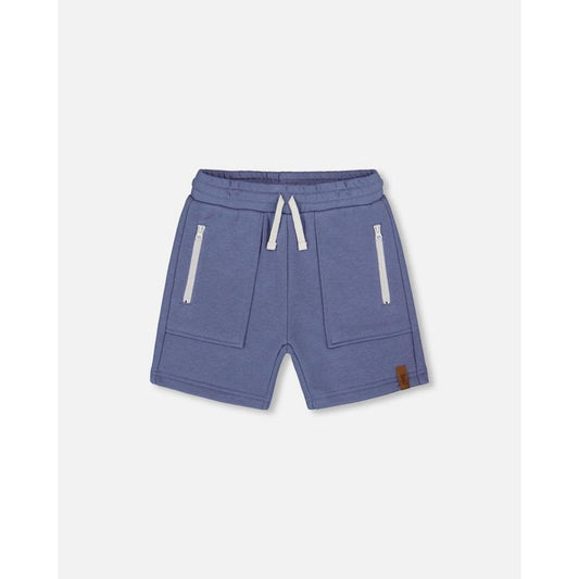 Deux par Deux Boy French Terry Zip Pocket Shorts Pale Mauve Blue