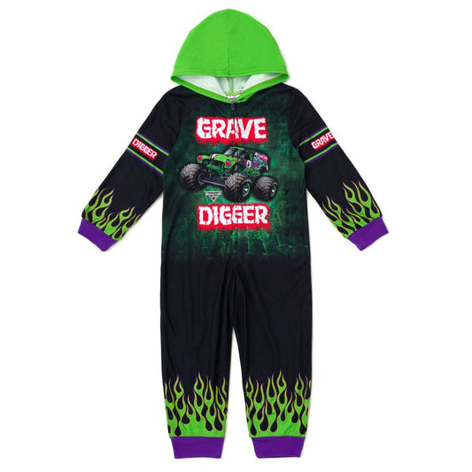 بدلة سباق شاحنة حفار القبور Monster Jam للأطفال الصغار بسحاب