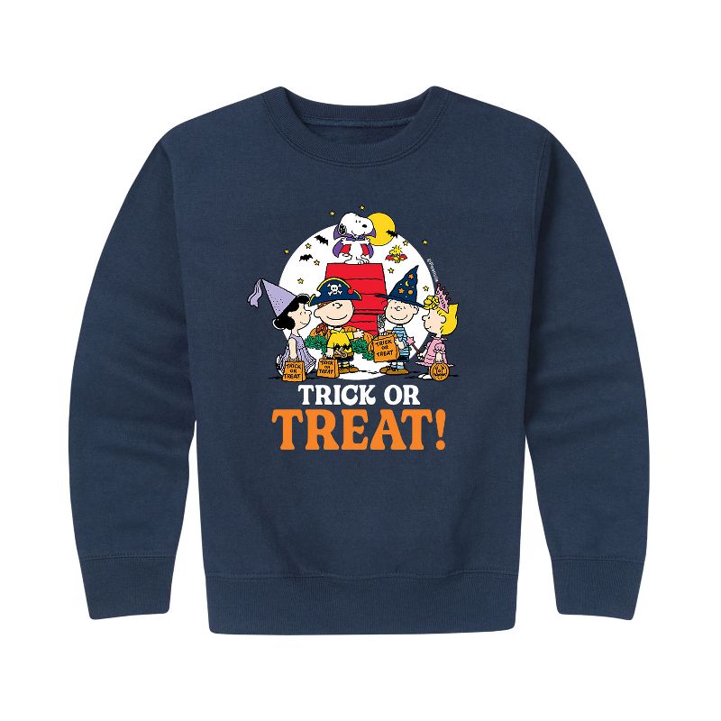 Boys' - Peanuts - Trick Or Treat Moonlight Graphic Long Sleeve Fleece Sweatshirt