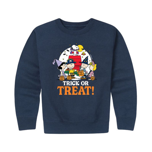 Boys' - Peanuts - Trick Or Treat Moonlight Graphic Long Sleeve Fleece Sweatshirt