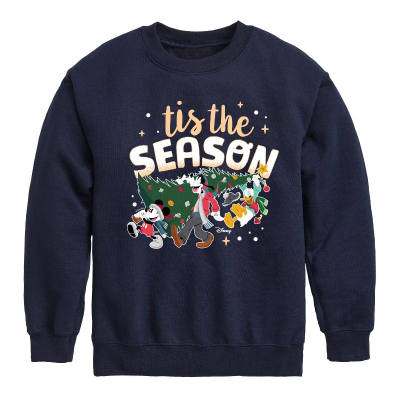 Boys' - Disney - Mickey and Friends Tis The Season Christmas Graphic Long Sleeve Fleece Sweatshirt