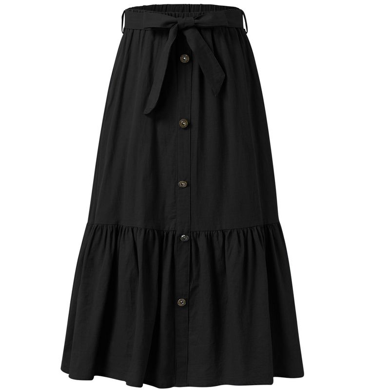 Girl's Button Midi Skirts Casual High Elastic Waist A Line Pleated Midi Chiffon Pink Skirts with Pockets