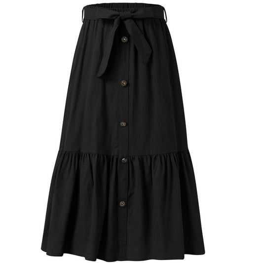 Girl's Button Midi Skirts Casual High Elastic Waist A Line Pleated Midi Chiffon Pink Skirts with Pockets