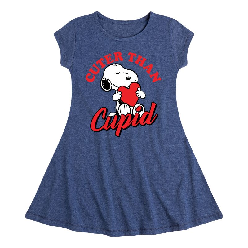 Girls' - Peanuts - Valentine's Cuter Than Cupid Fit & Flair Cap Sleeve Dress