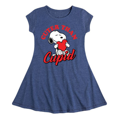 Girls' - Peanuts - Valentine's Cuter Than Cupid Fit & Flair Cap Sleeve Dress