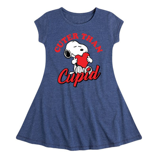Girls' - Peanuts - Valentine's Cuter Than Cupid Fit & Flair Cap Sleeve Dress