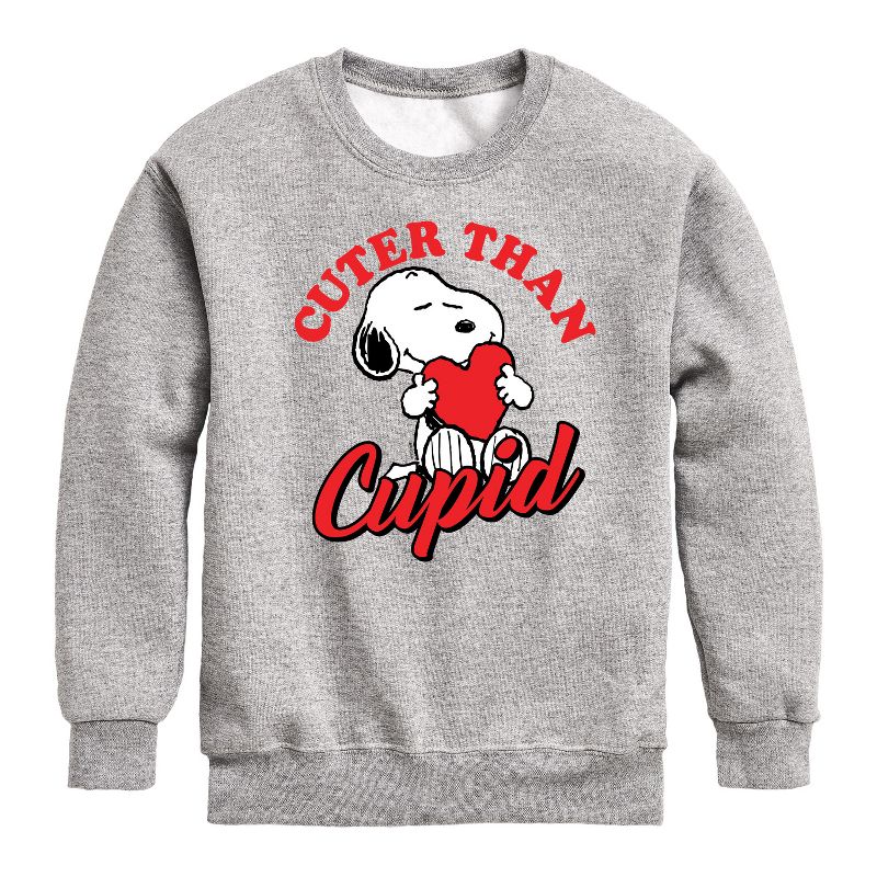 Boys' - Peanuts - Valentine's Cuter Than Cupid Graphic Long Sleeve Fleece Sweatshirt