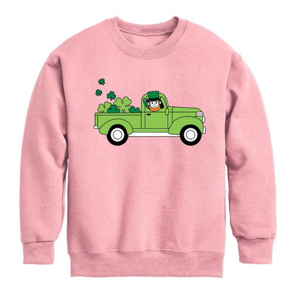 Boys' - Instant Message - St. Patrick's Day Leprechaun Truck Delivering Luck Graphic Long Sleeve Fleece Sweatshirt