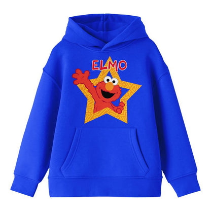 Sesame Street Elmo Star Frame Long Sleeve Royal Adult Blue Hooded Sweatshirt