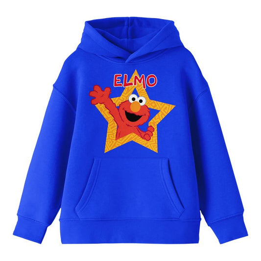 Sesame Street Elmo Star Frame Long Sleeve Royal Adult Blue Hooded Sweatshirt