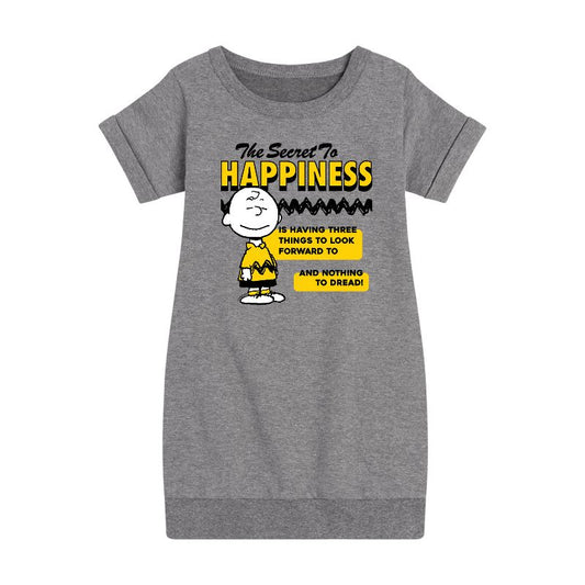 Girls' - Peanuts - Secret To Happiness Graphic Short Sleeve Fleece Dress
