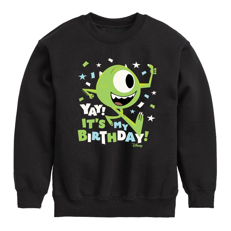 Boys' - Disney - Mike Yay It's My Birthday Graphic Long Sleeve Fleece Sweatshirt