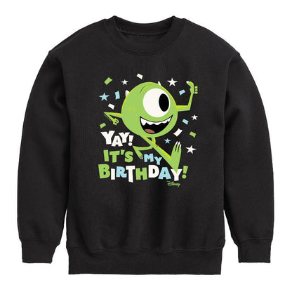 Boys' - Disney - Mike Yay It's My Birthday Graphic Long Sleeve Fleece Sweatshirt
