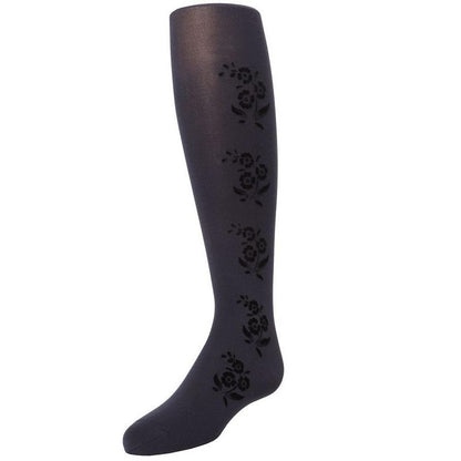 Memoi Girls' Flocked Floral Opaque Tights