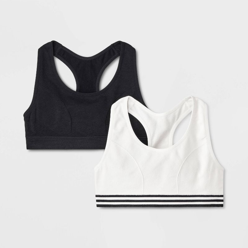 Girls' 2pk Sports Bra - Cat & Jack™ White/Black