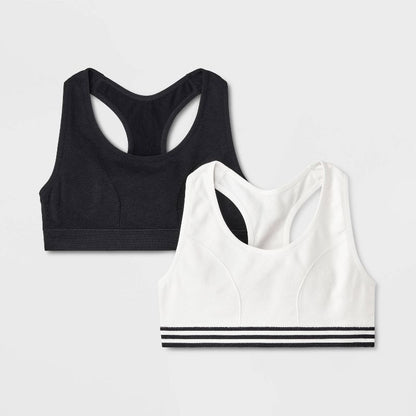 Girls' 2pk Sports Bra - Cat & Jack™ White/Black