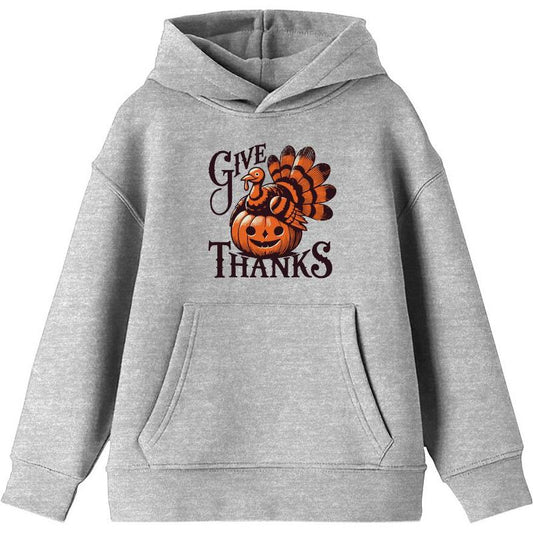 Give Thanks Turkey & Pumpkin Youth Long Sleeve Hoodie