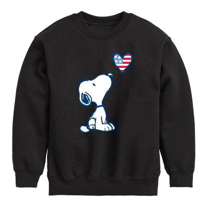 Boys' - Peanuts - Snoopy Flag Heart Graphic Long Sleeve Fleece Sweatshirt