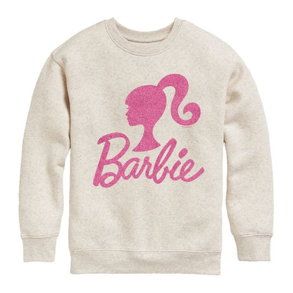 Boys' - Barbie - Barbie Logo Pink Glitter Graphic Long Sleeve Fleece Sweatshirt