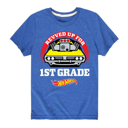تي شيرت جرافيكي بأكمام قصيرة للأولاد - Hot Wheels - Revved Up For 1st Grade