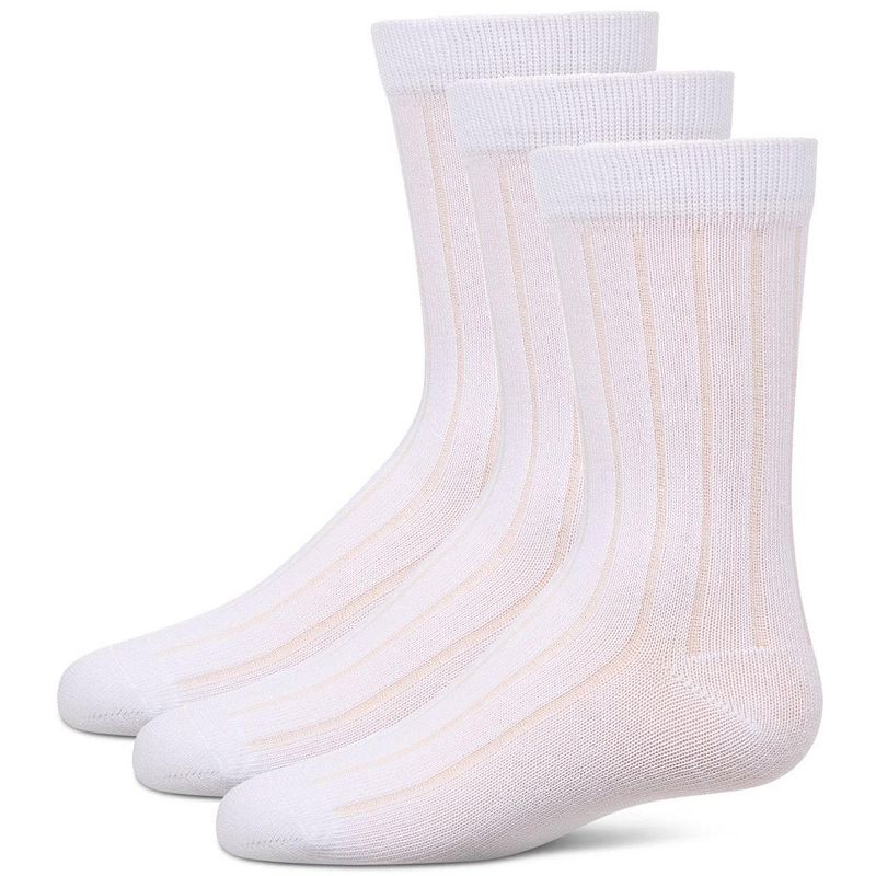 Memoi Boy's 3 Pair Pack Basic Cotton Blend Ribbed Crew Socks