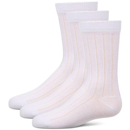 Memoi Boy's 3 Pair Pack Basic Cotton Blend Ribbed Crew Socks