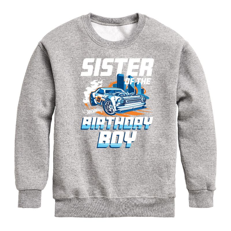 Boys' - Hot Wheels - Sister Of Birthday Boy Graphic Long Sleeve Fleece Sweatshirt