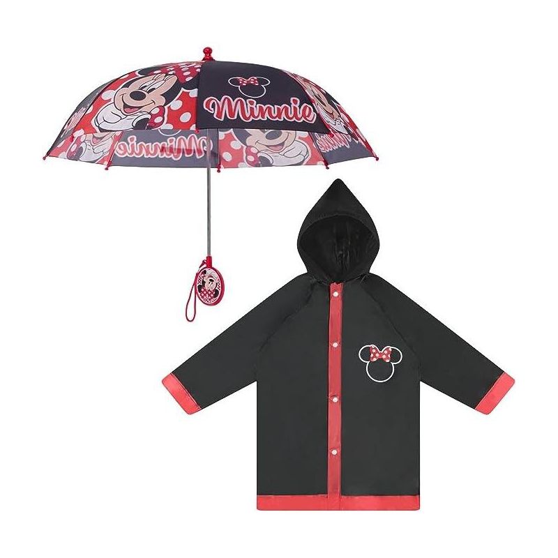 Minnie Mouse Girl's Umbrella and Raincoat Set, Kids Ages 2-5 (red)