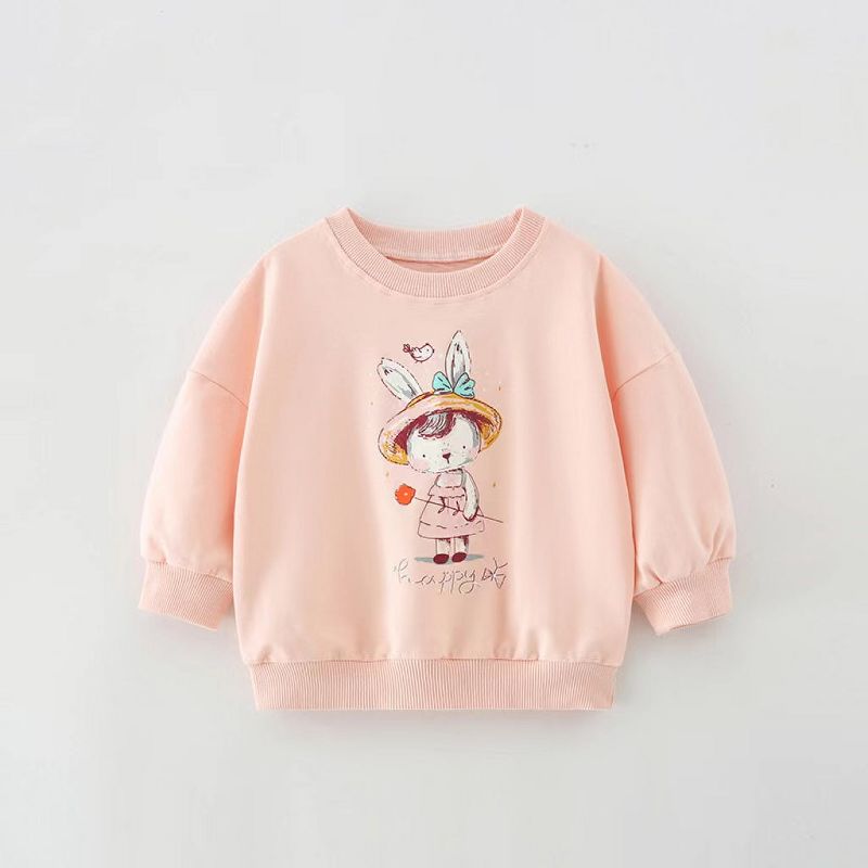 MyKids-Usa Baby Girl Cartoon Print Pattern Loose Pullover Round Neck Hoodies