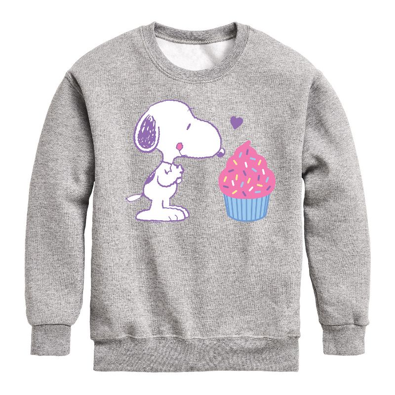 Boys' - Peanuts - Snoopy Heart Cupcake Graphic Long Sleeve Fleece Sweatshirt