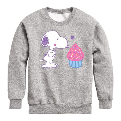 Boys' - Peanuts - Snoopy Heart Cupcake Graphic Long Sleeve Fleece Sweatshirt