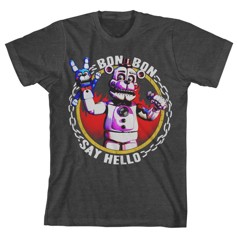 تي شيرت الأولاد بلون الفحم والهيذر من مجموعة Five Nights Sister Location Bon-Bon Say Hello