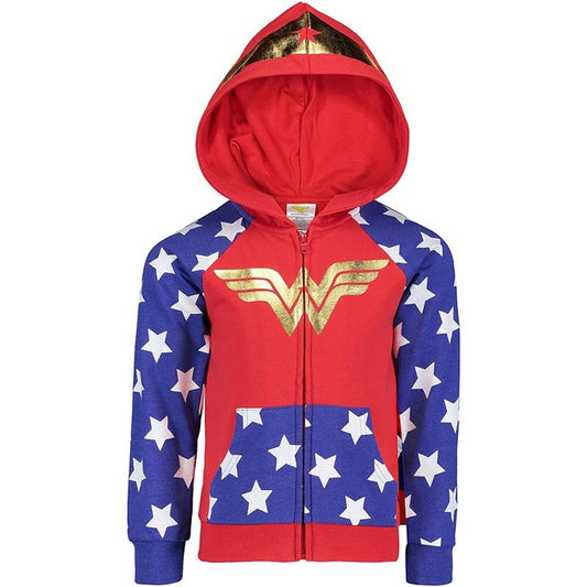 DC Comics Justice League Wonder Woman Girls French Terry Zip Up Costume Hoodie Toddler