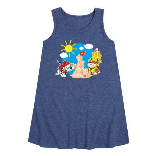 Girls' - Paw Patrol - Marshall And Rubble Beach Graphic Sleeveless Aline Dress
