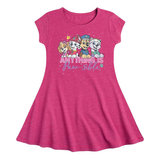 Girls' - Paw Patrol - Marshall Chase Everest Skye Anything Is Paw-Sible Fit & Flair Cap Sleeve Dress