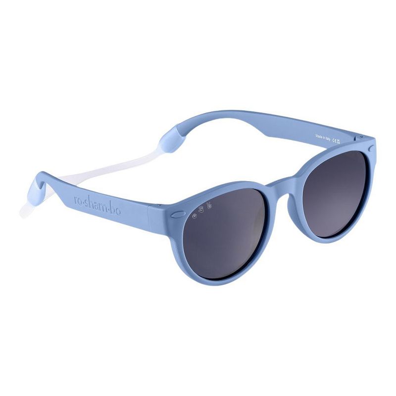 Roshambo Bend-in-Half Flexible Round Kids Sunglasses | Made in Italy | Polarized UV400 Lens | Carrying Sleeve, Silicone Strap & Ear Locks Included!