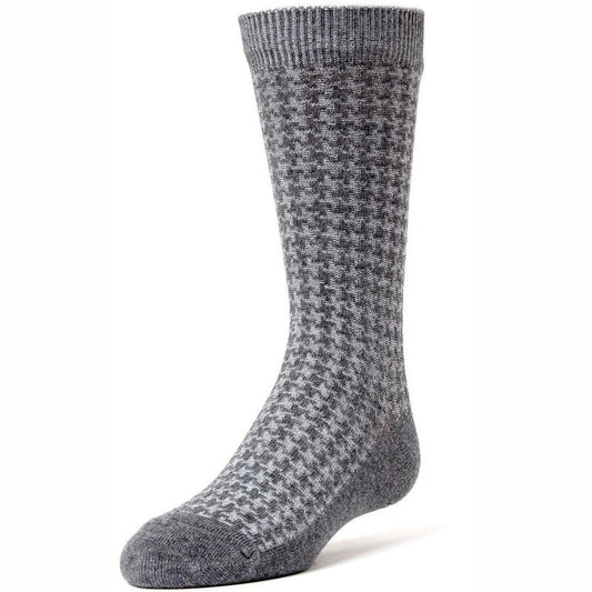 Memoi Boys' Houndstooth Mercerized Cotton Dress Socks