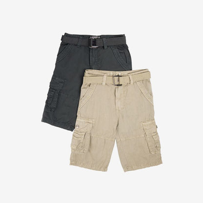 RAW X Boy's 2 pack Combo Belted Cargo Shorts,Twill Shorts -Kids Shorts